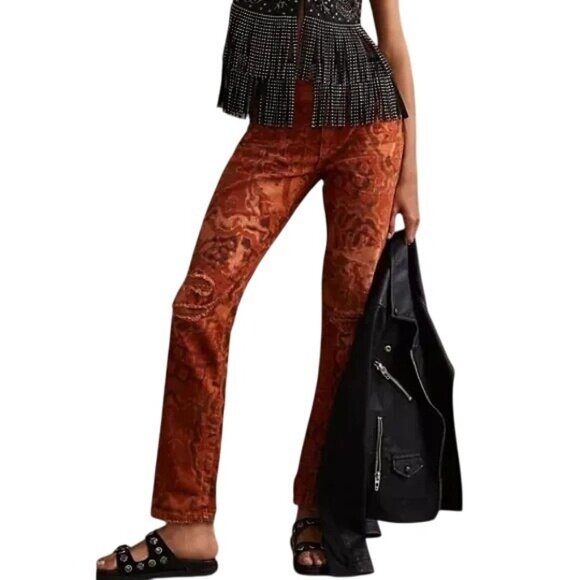 Anthropologie Pilcro The Slim Boyfriend Jeans Womens Size 28 Burnt Orange Motif - Picture 1 of 11